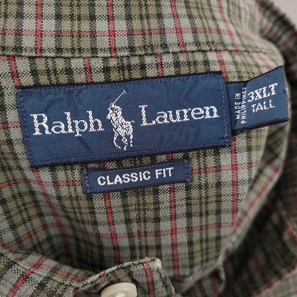 Ralph Lauren Shirt Mens 3XLT Green Red Tartan Oxford Classic Fit Button Down - Picture 3 of 9
